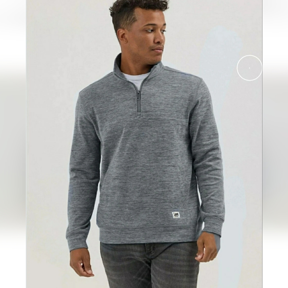 Lee Mens Soft Fleece Mock Neck 1/4 Zip Pullover Gray Size Large MSRP $70